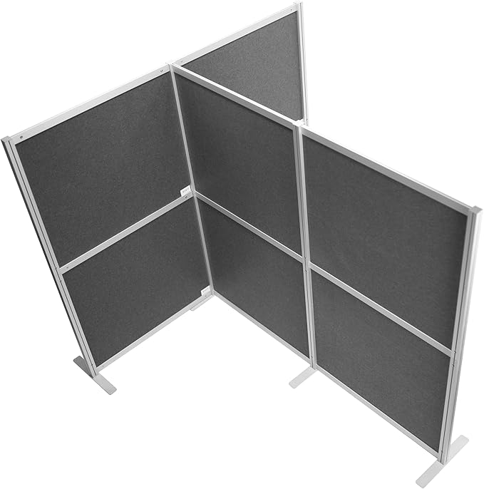 VIVO T-Shape Modular Corner Wall System, 4 Panels, Modern Professional Office Cubicle Dividers, Freestanding Privacy Screen, 66 inches High, Dark Gray, PP-MWS63D-T