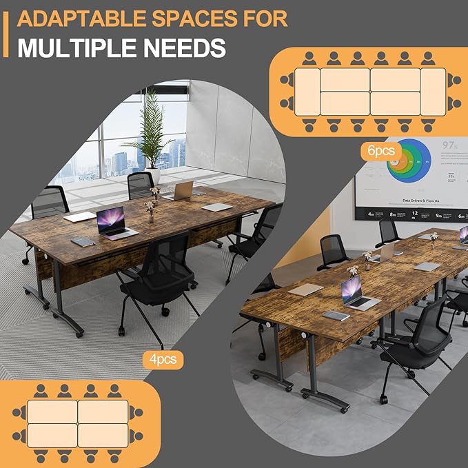 Folding Conference Table 4ft 5ft, Foldable Office Meeting Desk for 6 People, Multiple Sizes Colors Mobile Conference Room Table for Training Room School Business Furniture (6, Brown, 55in)
