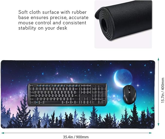 CANFLASHION Gaming Mouse Pad,Large Mouse Pads for Desk,Non-Slip Rubber Base Extended Mousepad,XXL Keyboard Mouse Mat,Computer Keyboard Desk Pad with Stitched Edges,35.4x15.8inch,Clear Stary Night