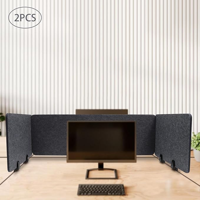 ReFocus Raw Clamp-On Acoustic Desk Divider Mounted Privacy Panel Set – Reduce Noise & Visual Distractions for Office, Study (Anthracite Gray, 2× Long (47.25"×16") + 4× Short (23.6"×16"))
