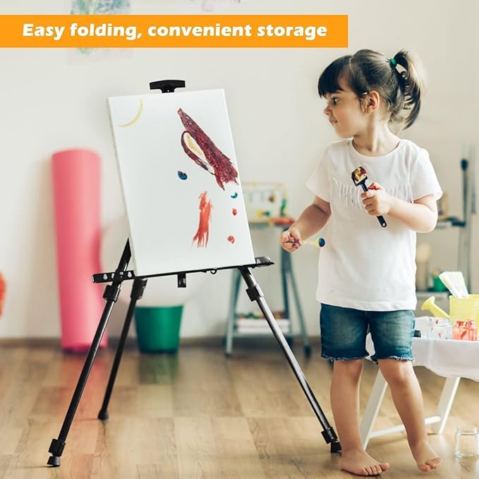 RRFTOK Easel Stand for Sign and Painting - Metal Tripod Adjustable Art Easels for Display Canvases Height from 17 to 66 Inch - Carry Bag for Table-Top/Floor Drawing and Displaying with Black