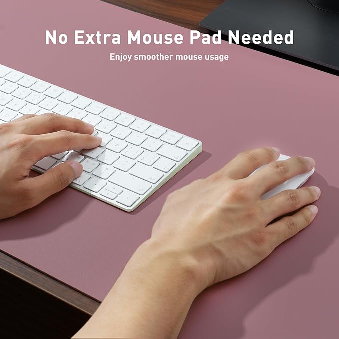 Aothia Leather Desk Pad Protector, Mouse Pad, Office Desk Mat,Non-Slip PU Leather Desk Blotter, Laptop Desk Pad, Waterproof Desk Writing Pad for Office and Home (Dark Pink, 23.6" x 13.7")