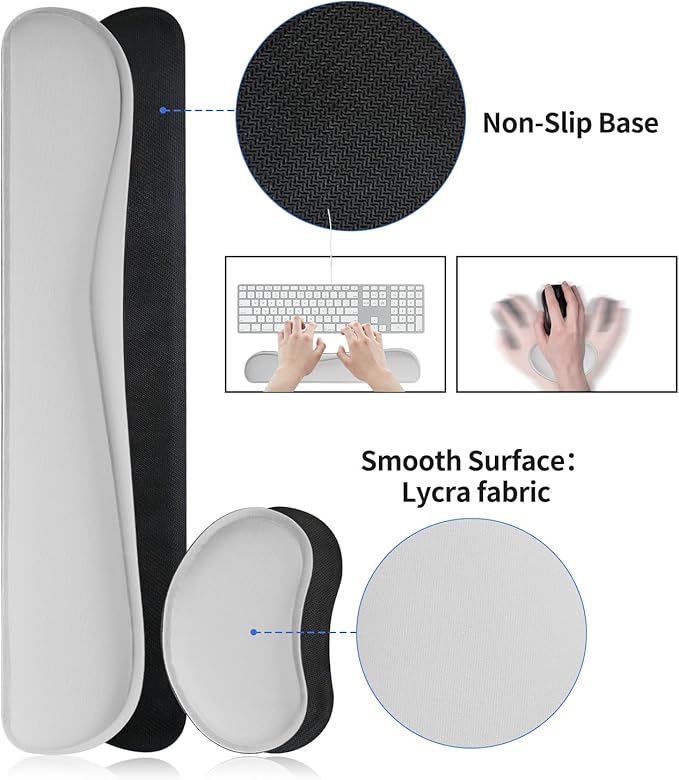 Bloss Leather Desk Pad and Keyboard Wrist Rest, Large Mouse Pad + Keyboard Pad+Mouse Wrist Support, Non-Slip Desk Mat Protector for Office, Home(35.4×15.7 Inches, Light Grey)