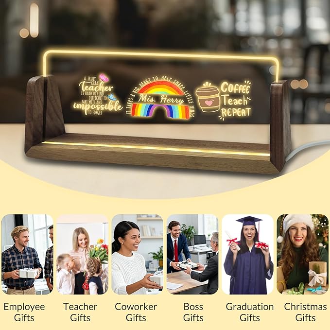 Desk Name Plate Personalized Custom Light Up Acrylic Plaque for Desk Customized Office Gifts for Coworkers Teacher Employee Office Decor for Women Men