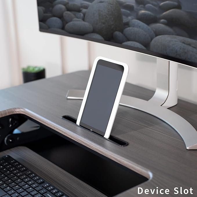 VIVO 36 inch Height Adjustable Stand Up Desk Converter, V Series, Quick Sit to Stand Tabletop Dual Monitor Riser Workstation, Gray Top, Black Frame, DESK-V000VG