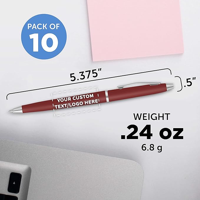 DISCOUNT PROMOS Custom Langham Ballpoint Pens Set of 50, Personalized Bulk Pack - Black Ink, Great for Office, School, Business, Tradeshows - Burgundy