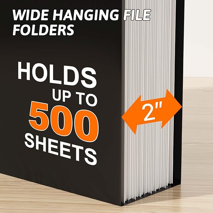 Nordun Extra Capacity Plastic Hanging File Folder Letter Size,12 Pack Reinforced Hang Folders with Heavy Duty 2 Inch Expansion,Durable Hanging Organizer Designed for Bulky Files(Black)