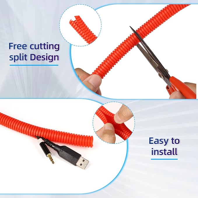 Split Wire Loom Tubing, 10,25ft Cord Protectors from Pets No Chew, Flexible Wire Covers Cord Protectors, Protective Split Cable Sleeve for Automotive Home Industrial Wires(Red, 0.98inch-25ft)