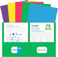 Two Pocket Folders, PANDRI 75 Pack 2 Pocket Folders, Letter Size Paper File Folder for School Office Home Business, Assorted 5 Colors