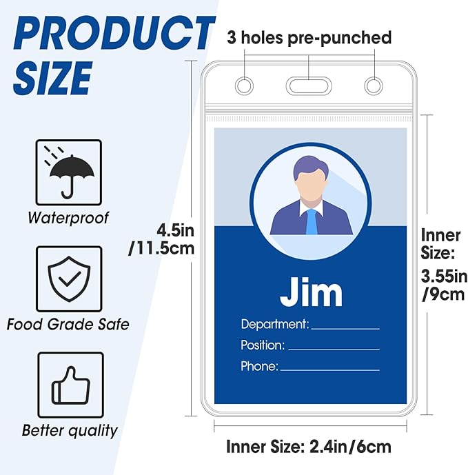 400 Pcs Vertical Badge Holders, Waterproof ID Badge Holder, Clear ID Card Holder with Resealable Zip for Proximity Cards, RFID, Credit Cards