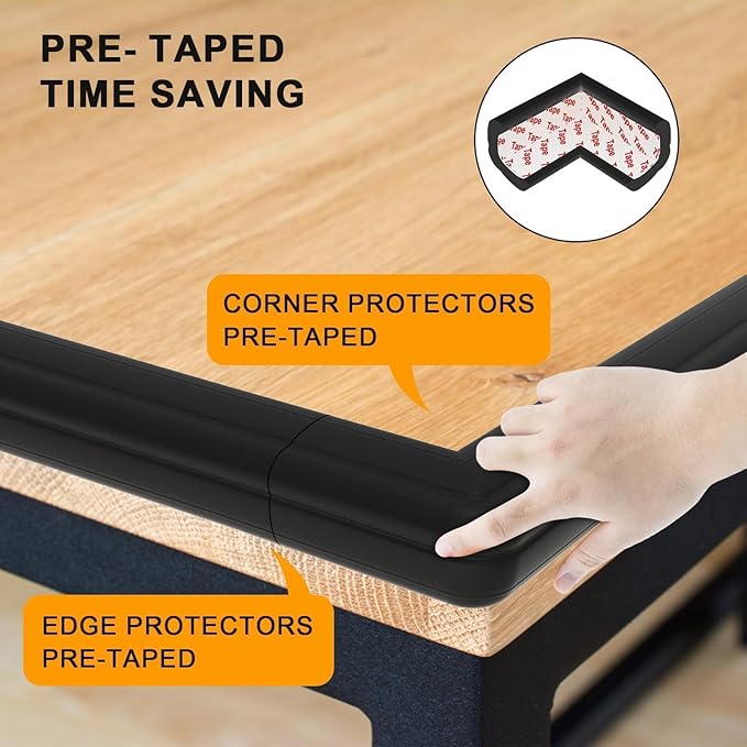 Baby Proof Corners and Edges Protector 18ft (Large 15ft Edge+8 Corner Guard), Fireplace Baby Proofing Bumper, Heavy-Duty Soft NBR Foam Edge Corner Protector for Furniture Table, Childsafe/Pre-Taped