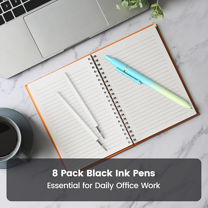 JIMMIDDA 8Pcs Black Gel Pens - 0.7mm Medium Point Black Ink Pens | Smooth Writing - Quick Drying Retractable Pen for Men Women (Gradient - 8Pack)