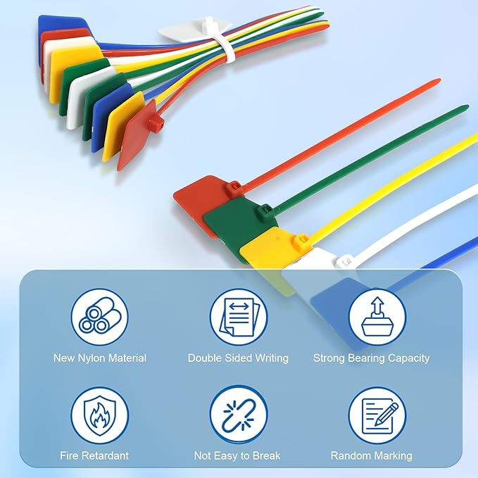 4 in Marker Nylon Cable Ties, Plastic Water Proof Tags, Self-Locking Written-on Cord Marker, Security Seals Label for Cabling, Wire Marking Label, Shipping Hanging Tags - White/ 100pcs