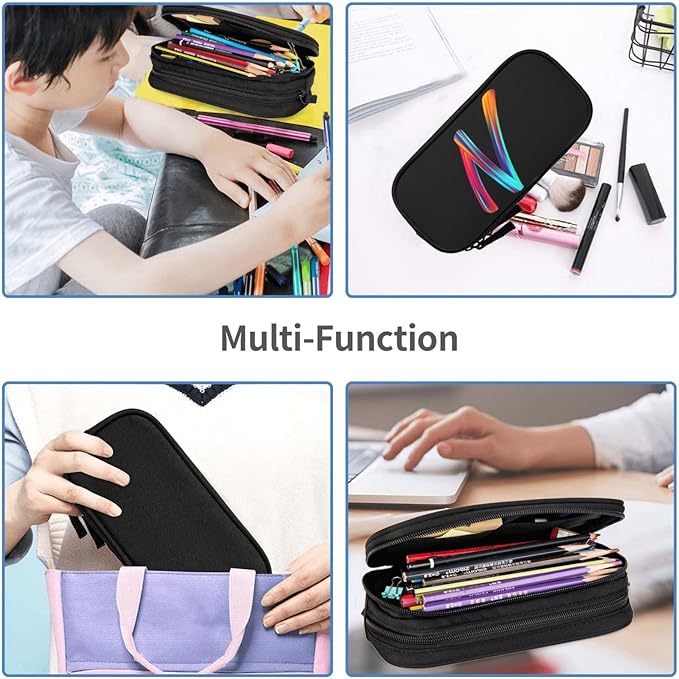 Pazacon Cute Initial Pencil Case for Kids Students, Large Capacity Pencil Pouch for Boys Girls, Letter Design Pencil Box Pen Bag Office Stationery Organizer, Rainbow Letter N