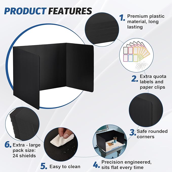 ZYINOZOC 12 Pack Desk Dividers for Students,3-Fold Privacy Screens,Testing Dividers for Classroom Waterproof,Plastic Easy Clean Privacy Shields for Student Includes Extra Labels