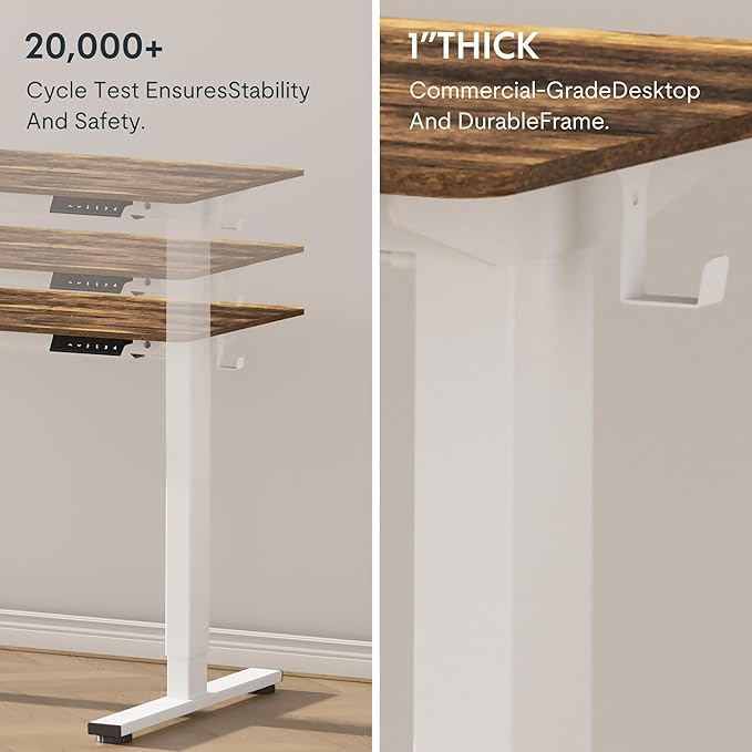 FLEXISPOT EN1 One-Piece Standing Desk with 1-Inch Thick Seamless Desktop, 55"x28" Electric Height Adjustable Desk for Home Office, Multi-Monitor Setups & Easy Assembly, Rustic Brown