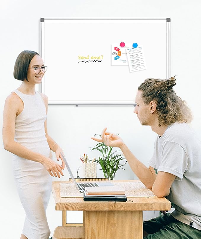 AMUSIGHT 4 Pack Double-Sided Magnetic Whiteboard, 36" x 24" Dry Erase Board, Aluminum Frame White Board for Wall, Hanging Mounting White Board Dry Erase Marker Board for Office, School, Home