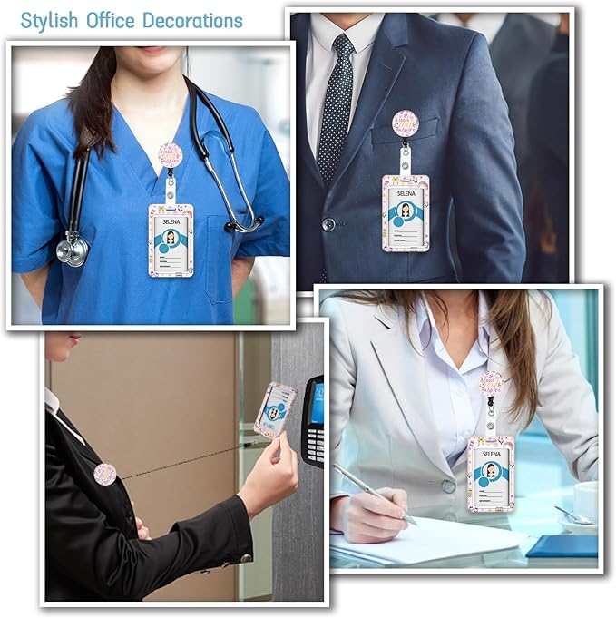 ID Badge Holder with Lanyard, Lanyards for ID Badges ID Card Holder, Cute Badge Reel Badge Clip Retractable, Teacher Nurse School Student Office Gifts Teach Love Inspire