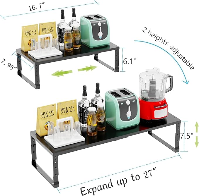 Jojocross Expandable Stackable Spice Rack Organizer for Kitchen Cabinet,Adjustable Counter Shelf, countertop, Pantry,Cupboard,Bathroom,Bedroom(1Pack/Black/Medium)