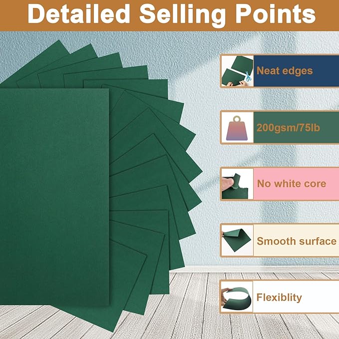 Silunkia 40 Sheets Dark Green Cardstock 8.5 x 11 Crafts Paper, 200gsm/75lb Premium Christmas Green Card Stock for Cards Making, Greeting Cards, School, Menus, Birthday Decorations, Office
