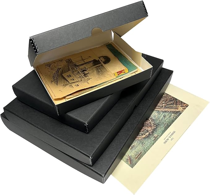 Lineco, Archival Folio Storage Box. Acid-Free, Metal Edge Boxboard, Clamshell Lid. 16 x 20 x 1.75 Inches. Preserves and Organize, Stores Photos, Documents, Craft, Prints, DIY. Black, Pack of 2
