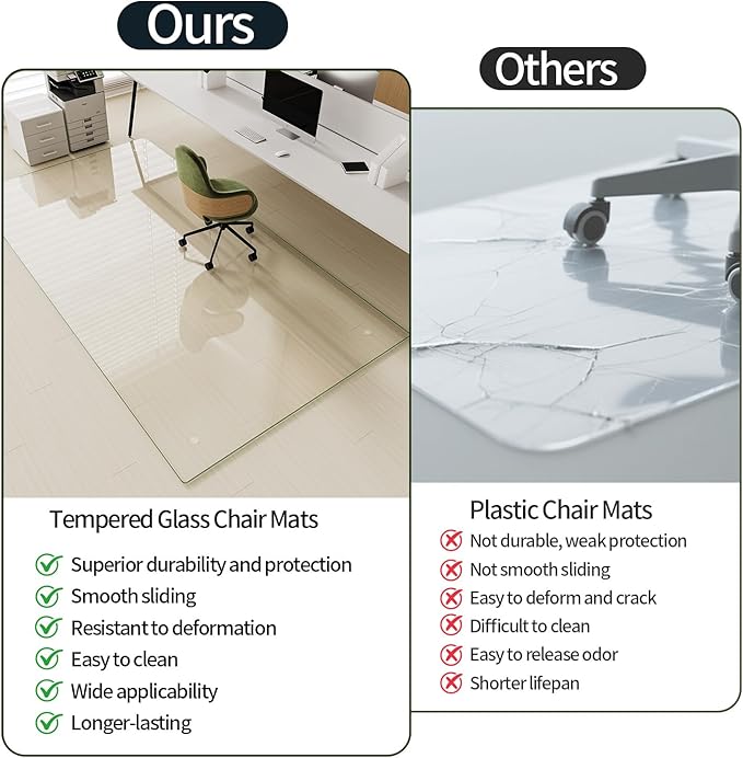 Koonmi Tempered Glass Chair Mat for Hardwood Floors & Carpets, 40" x 60“ Transparent Heavy Duty Office Floor Protector with Noise-Free Gliding Shatterproof for Home Office Desk