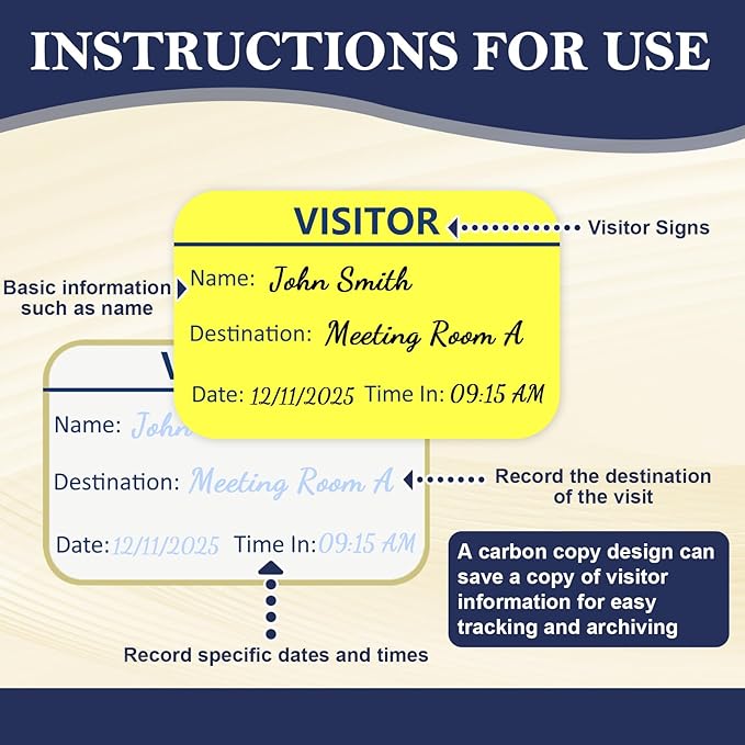 300 Visitor Badges Stickers Visitor Log Book with Carbon Copy Visitor Pass Stickers with Carbonless Visitor Name Tags Guest Registry Log Book for School Business Church