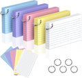 250 Count Colored 3 x 5 Inch Index Cards with Ring, Ruled Flash Cards for Office Use, Portable Note Cards for Study, Heavy Weight Flashcards for Home and School