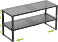 Jojocross Expandable Cabinet Shelf Organizer Storage Spice Rack Shelves for Kitchen Stackable Adjustable Pantry Cupboard Bathroom Countertop Desktop(2Packs/Black/Medium-with Hole)