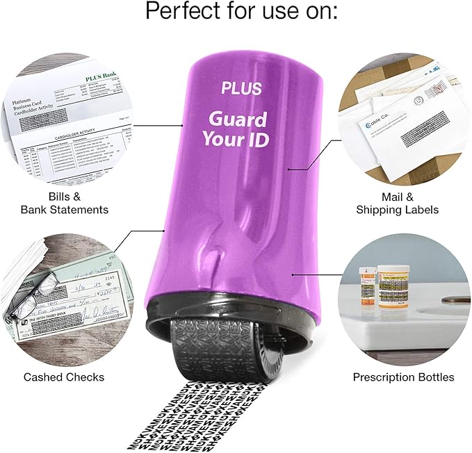 ID Roller 3-Pack - Advanced 2.0 Theft Protection Stamping by Guard Your ID Identity Prevention (Mixed Color: Blue, Pink, Purple)
