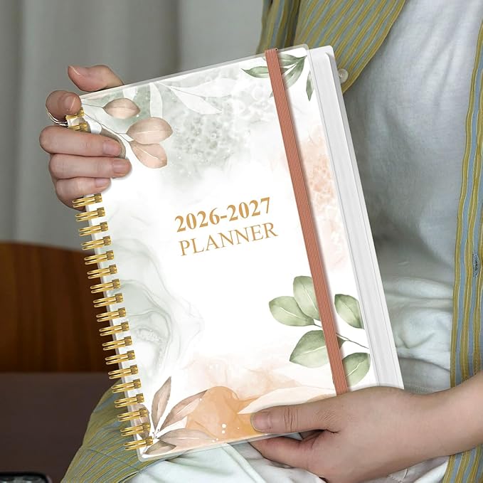 2026-2027 Planner - 18 Months Weekly & Monthly Planner from January 2026 - June 2027, Spiral Planners 2026-2027 with Elastic Closure, Inner Pocket, Medium 5.8" x 8.3", Rose Leaf