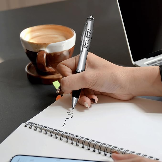 DISCOUNT PROMOS Personalized Ballpoint Pens With Rubber Grip, 10 pack Customizable Ergonomic Click-to-Write Custom Writing Pens for School with Black Ink, Black