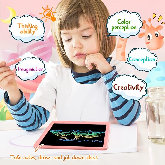 BUKEBU LCD Writing Tablet Doodle Board, Colorful Drawing Pad, Electronic Drawing Tablet, Drawing Pads,Travel Gifts for Kids Ages 3 4 5 6 7 8 Year Old Girls Boys (10.5 inch, Orange+Pink)