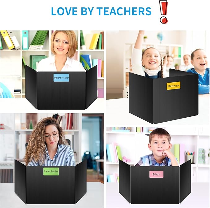 30 Pack Black Desk Dividers for Students, Privacy Shields Folder for Students, Durable & Waterproof Plastic Study Board, Classroom Teacher Supplies Test Divider, Includes Extra Labels
