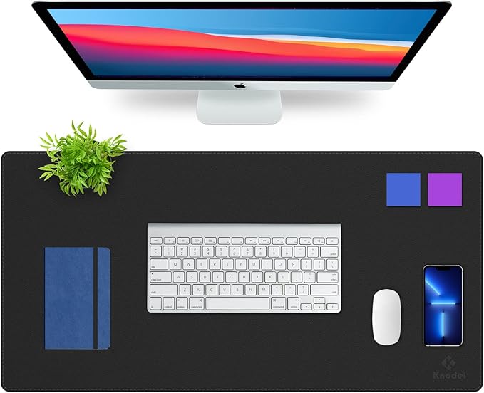 K KNODEL Desk Mat, Blotter, Dual-Sided Office Desk Pad, Waterproof Desk Mat for Desktop, Desk Blotters, PVC Leather Pad Protector (Black, 31.5" x 15.7")