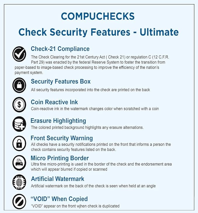Compuchecks Check on Top Blank Check Paper - 1000 Pack, Quick-Books & Laser Printer Compatible - Security Business Checks with Voucher - 8.5" x 11" Platinum Pinstripe