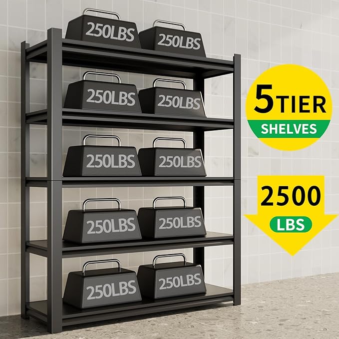 CBCNWR 72''H Garage Storage Shelves, 2500LBS Steel Heavy Duty Storage Shelves, Adjustable 5-Tier Metal Shelf Rack, Heavy Duty Shelving for Garage,Warehouse,Basement,Pantry–Black 35" W x15.7 D x72 H