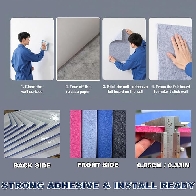 9 Pack Large Cork Board Bulletin Board for Wall 95x47in Self Adhesive Bulletin Board Felt Board for Office School Home Decorative Wall Decor(Size:Each 80x40cm/31.5x15.7 in,Color:Blue)