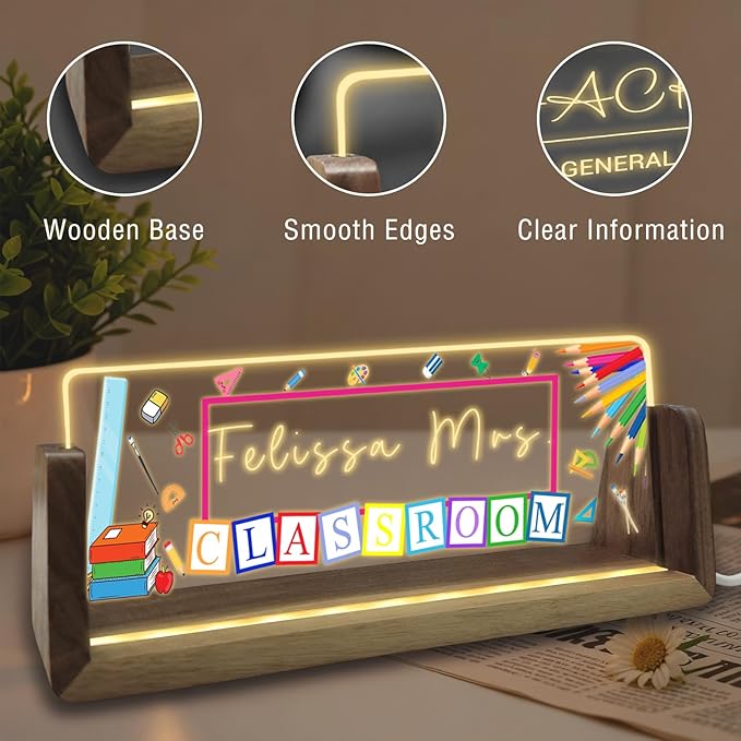 Desk Name Plate Personalized Custom Light Up Acrylic Plaque for Desk Customized Office Gifts for Coworkers Teacher Employee Office Decor for Women Men