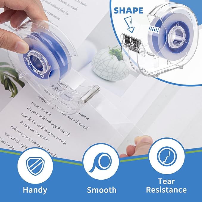 JEFURE 18 Pcs Transparent Tape with Dispenser, 0.7 x 1000 in Blue Core Clear Tape Rolls Bulk, Office Tape Refills for Desk, Craft, and Gift Wrapping