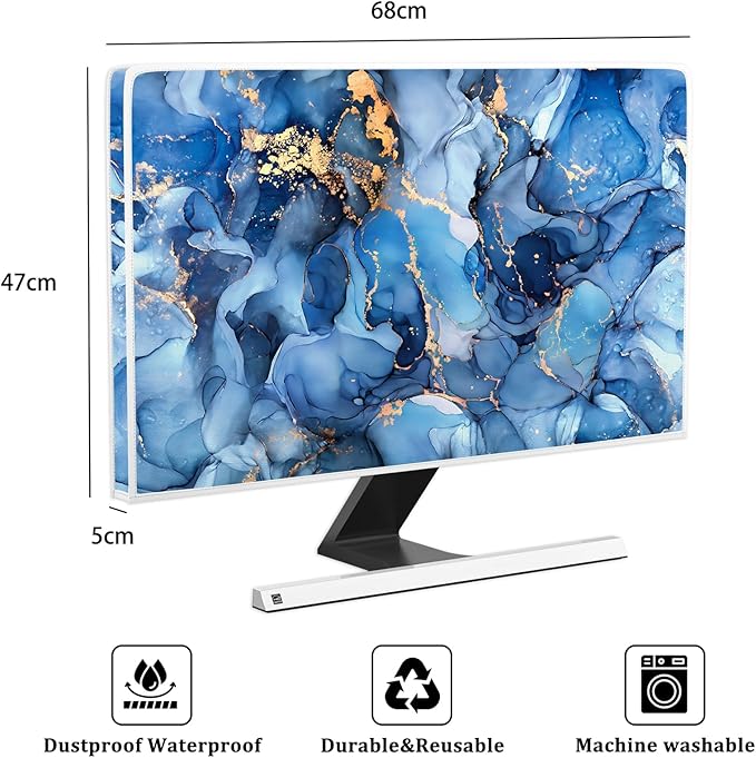 Baocicco Navy Blue Gold Marble Computer Monitor Dust Cover Creative Texture Grain Computer Screen Cover Panel Case Computer Screen Protective LCD/LED/HD 26, 27, 28 Inch Modern HD Monitor Decors