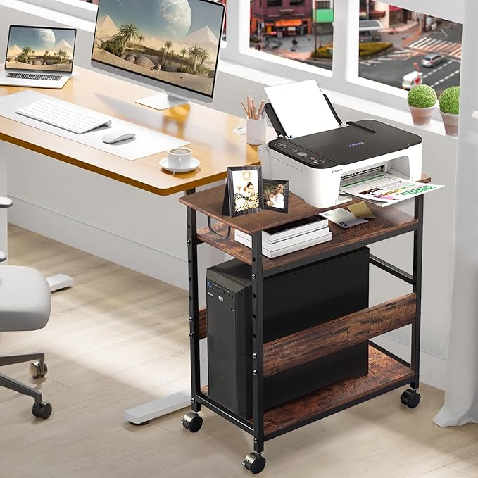 TooCust Computer Tower Stand, Computer & Machine Carts, Computers Towers Floor Stand, PC Towers Shelf, 3-Tier PC Tower Floor Stand with Side Shelf, Mobile Rolling CPU Holder Cart for Home Office