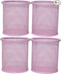 SNOW COOLER Pen Holder Mesh Pencil Holder Metal Pen Holder Cup Pencil Cup Holder for Desk Office Pen Organizer PINK, 4 Pack