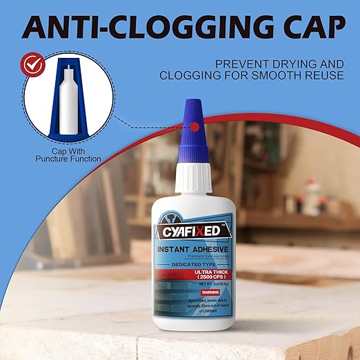 CYAFIXED Professional Grade Cyanoacrylate Super Glue, Ultra Thick Viscosity CA Glue for Woodworking, 2 oz. (56.8 Grams) - Instant Adhesive for Woodworking, Gap Filling, Heavy Duty Wood Bonding