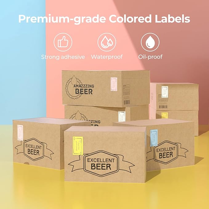 MUNBYN 2.25"x1.25" Thermal Sticker Labels, Color Self-Adhesive Barcode Label for Direct Thermal Printer and Business, Rectangle Address Shipping Mailing Sticker, 4000 Sheets-White, Blue, Pink, Yellow