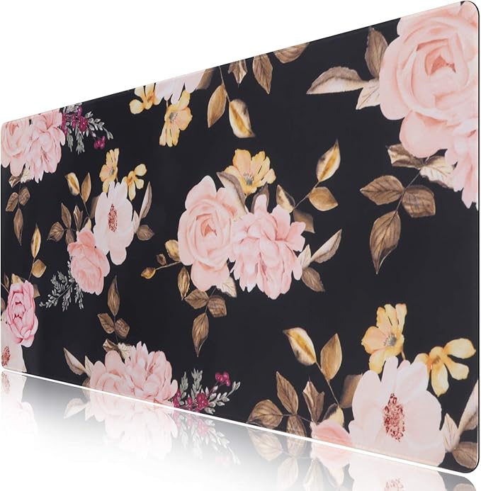 iCasso Extended Gaming Mouse Pad, Large Non-Slip Rubber Base Mousepad with Stitched Edges, Waterproof Keyboard Mouse Mat Desk Pad for Work, Game, Office, Home - Peony