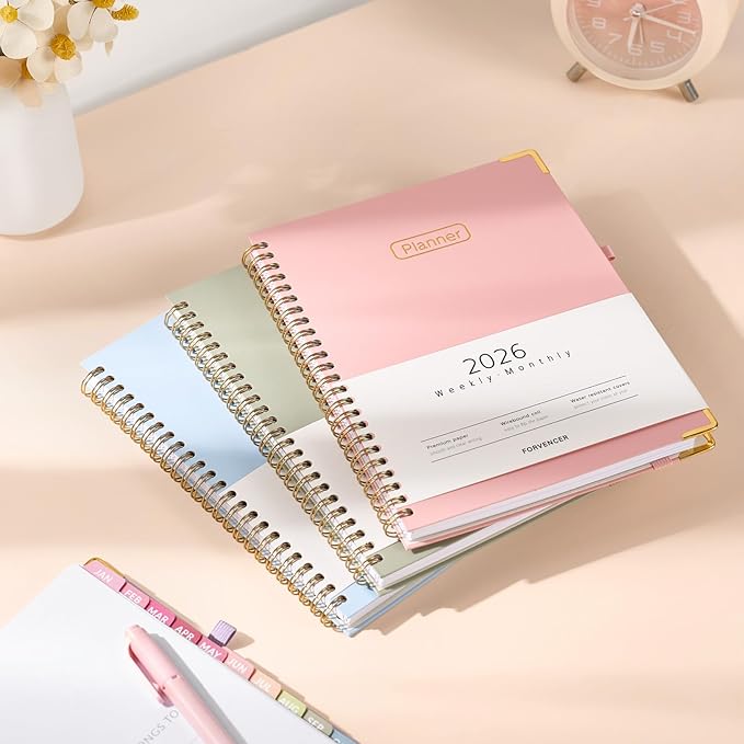 Forvencer 2026 Planner, Hardcover Calendar Planner Weekly and Monthly, Jan 2026 - Dec 2026, 6" x 8", Spiral Agenda Book with Tabs, Exquisite Daily Journal Organizer for Home School, Purple