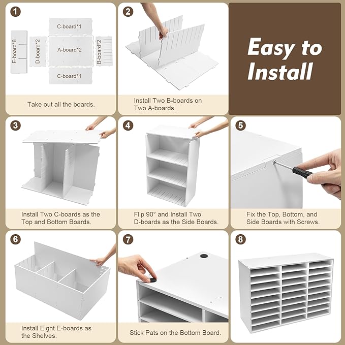27 Slots Mail Sorters for Office, PVC Literature Organizer with Removable Shelves, Door-Less Mail Center Paper Storage Cabinet for Files Magazines Documents, 9.8 * 2.2in Each Slot (27 Slots - White)