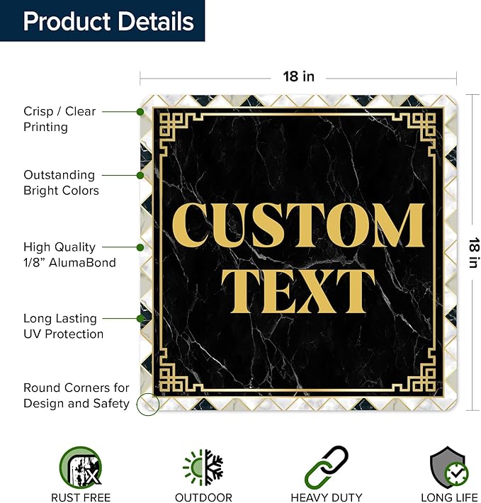 Custom Sign, Custom Street Sign, 11 Font Colors, 13 Font Styles, 4 Hole Options, 22 Sizes, 18x18 Inches, Rust Free DiBound, Fade Resistant, Made in USA by My Sign Center (Marble Tile)