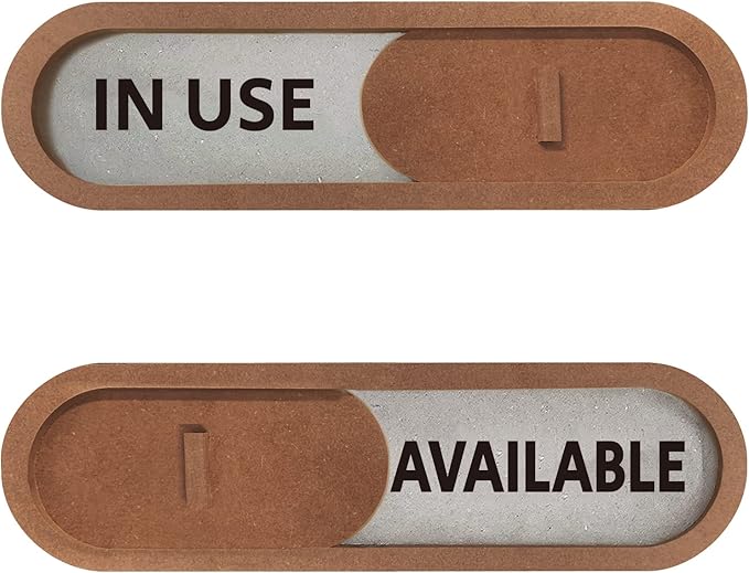 GEEKBEAR In Use Available Slider Door Sign for Home Office - Premium MDF, 7.5 x 2.2 in (Brown)